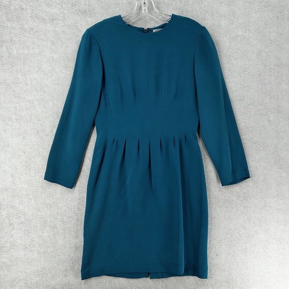 Adrianna Papell Too Petites 100% Silk Sheath Dress‎ Womens 6 Blue Midi Elegant - Picture 1 of 14